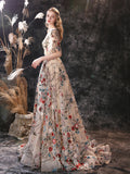 vigocouture-Floral Champagne Lace Prom Dress 20917-Prom Dresses-vigocouture-