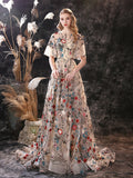 vigocouture-Floral Champagne Lace Prom Dress 20917-Prom Dresses-vigocouture-Champagne-Custom Size-