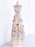 Floral Lace Applique Prom Dresses Spaghetti Strap Formal Dress 22045-Prom Dresses-vigocouture-As Pictured-Custom Size-vigocouture