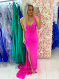 vigocouture-Fuchsia Mermaid Stretchable Woven Prom Dress 20944-Prom Dresses-vigocouture-Fuchsia-US2-