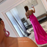 Fuchsia Satin Prom Dresses with Slit Mermaid Sweetheart Neck Evening Dress 21921-Prom Dresses-vigocouture-Fuchsia-US2-vigocouture