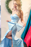 Fuchsia Satin Prom Dresses with Slit Mermaid Sweetheart Neck Evening Dress 21921-Prom Dresses-vigocouture-Light Blue-US2-vigocouture