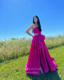 Fuchsia Strapless Prom Dresses with Slit Bow-Tie Evening Dress 21701-Prom Dresses-vigocouture-Fuchsia-US2-vigocouture
