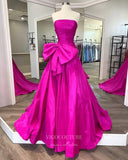 vigocouture-Fuchsia Strapless Prom Dresses Bow-Tie Evening Dress 21701-Prom Dresses-vigocouture-Fuchsia-US2-