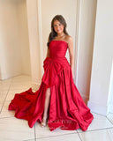 Fuchsia Strapless Prom Dresses with Slit Bow-Tie Evening Dress 21701-Prom Dresses-vigocouture-Red-US2-vigocouture