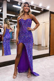 Glittering Mermaid Prom Dress: Strapless Sequin Gown with Sexy Thigh-High Slit 22179-Prom Dresses-vigocouture-Purple-Custom Size-vigocouture