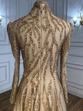 vigocouture-Gold Beaded Long Sleeve Prom Dresses High Neck Formal Dresses 21268-Prom Dresses-vigocouture-