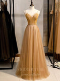 vigocouture-Gold Beaded Prom Dress 2022 Spaghetti Strap Party Dress 20552-Prom Dresses-vigocouture-Gold-US2-
