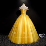 vigocouture-Gold Lace Applique Quinceanera Dresses Off the Shoulder Ball Gown 20409-Prom Dresses-vigocouture-