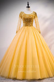 vigocouture-Gold Long Sleeve Quinceanera Dresses Sequin Ball Gown 20413-Prom Dresses-vigocouture-Gold-Custom Size-