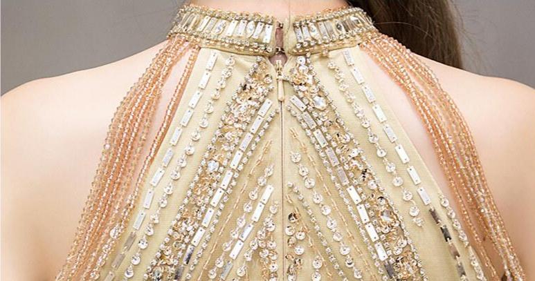 vigocouture-Gold Mermaid Beaded Prom Dress 20252-Prom Dresses-vigocouture-