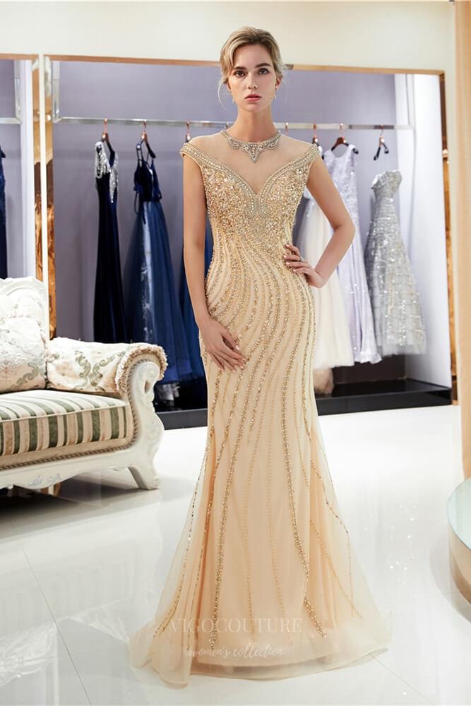 vigocouture-Gold Mermaid Beaded Prom Dress 20275-Prom Dresses-vigocouture-Gold-US2-