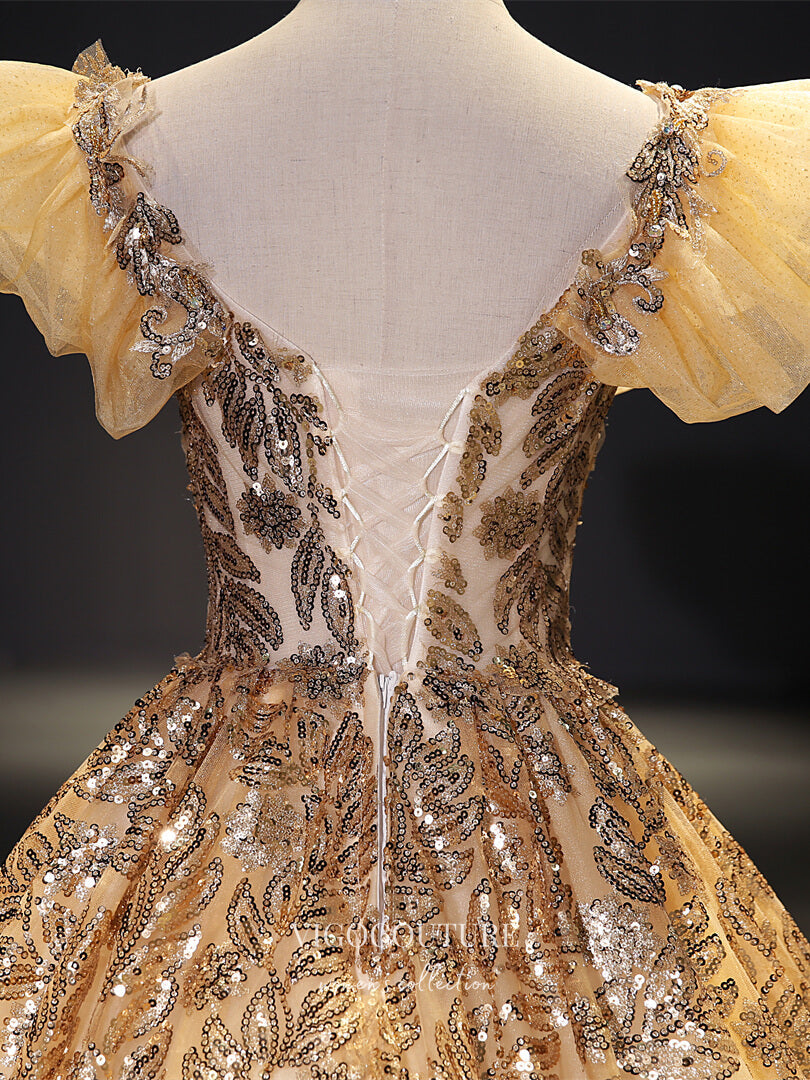 vigocouture-Gold Sequin Quinceanera Dresses Sparkly Tulle Princess Dresses 21422-Prom Dresses-vigocouture-