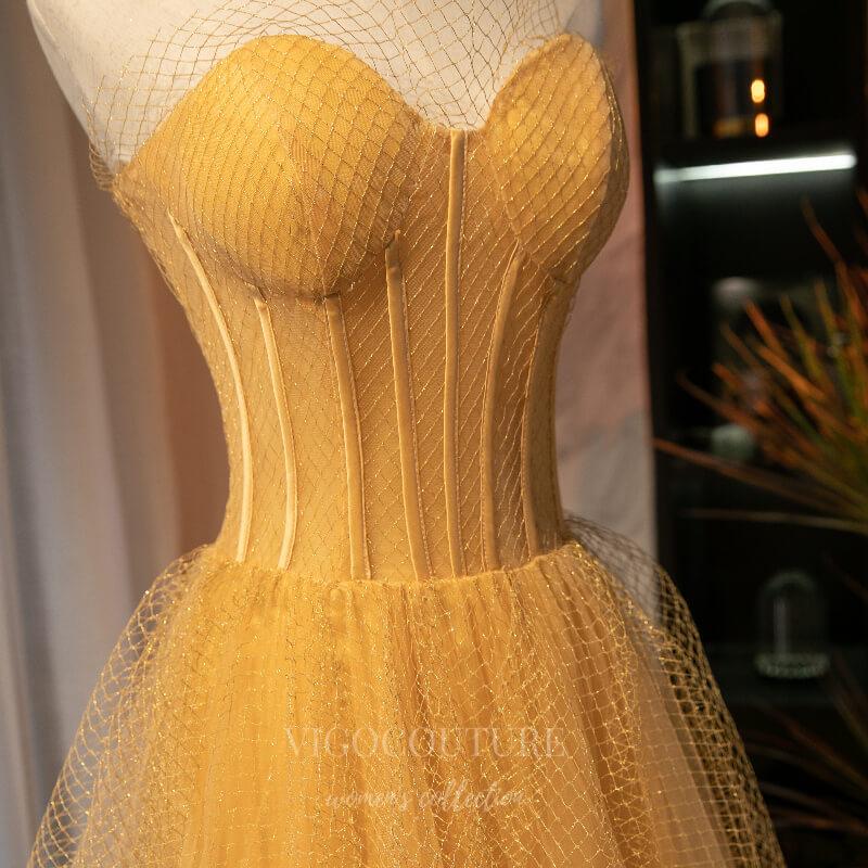 vigocouture-Gold Strapless A-Line Prom Dress 20568-Prom Dresses-vigocouture-