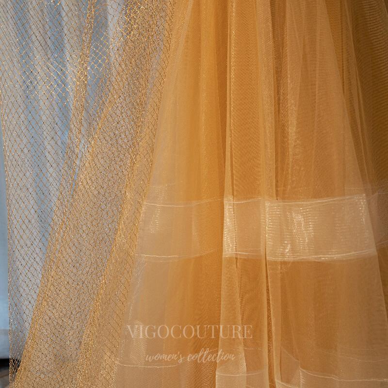 vigocouture-Gold Strapless A-Line Prom Dress 20568-Prom Dresses-vigocouture-