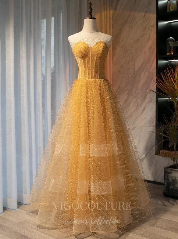 vigocouture-Gold Strapless A-Line Prom Dress 20568-Prom Dresses-vigocouture-Gold-US2-