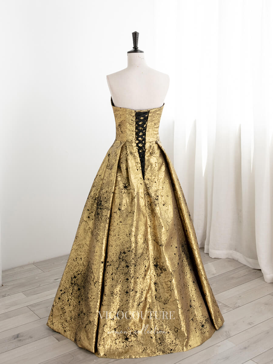 vigocouture-Gold Strapless Prom Dresses A-Line Formal Dresses 21322-Prom Dresses-vigocouture-