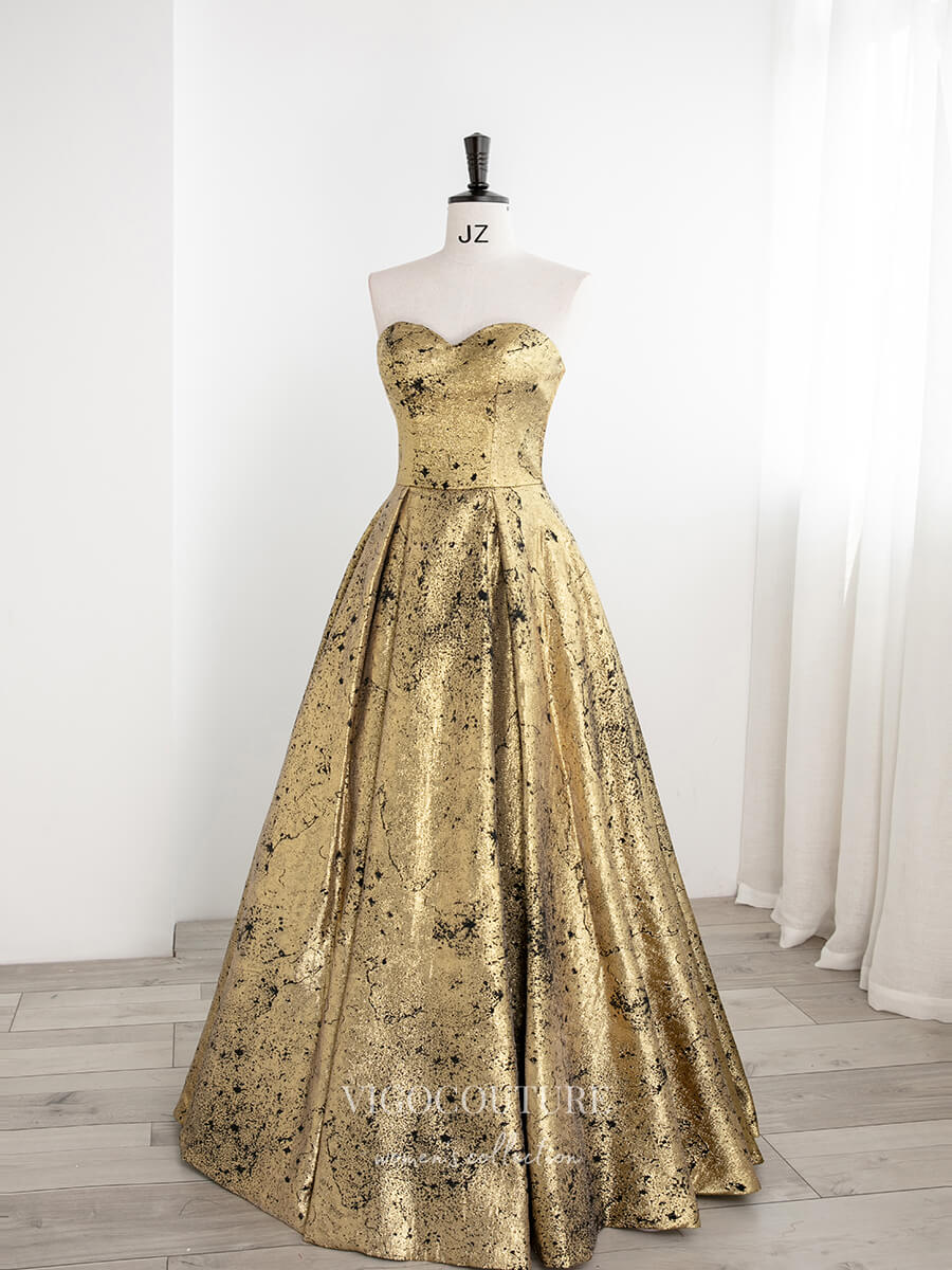 vigocouture-Gold Strapless Prom Dresses A-Line Formal Dresses 21322-Prom Dresses-vigocouture-Gold-US2-