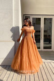 Gorgeous Beaded Off the Shoulder Prom Dress 22235-Prom Dresses-vigocouture-Brown-US2-vigocouture