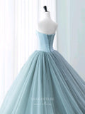 Gorgeous Dusty Blue Strapless Prom Ball Gown with Satin Bodice and Tulle Bottom 22276-Prom Dresses-vigocouture-Dusty Blue-Custom Size-vigocouture