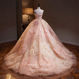 Gorgeous Floral Lace Wedding Ball Gown Strapless Quinceanera Dress 22314-Prom Dresses-vigocouture-Blush-US2-vigocouture