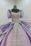 Gorgeous Lavender Beaded Quinceanera Dress with Puffed Sleeve and Overskirt 70002-Prom Dresses-vigocouture-Lavender-US2-vigocouture