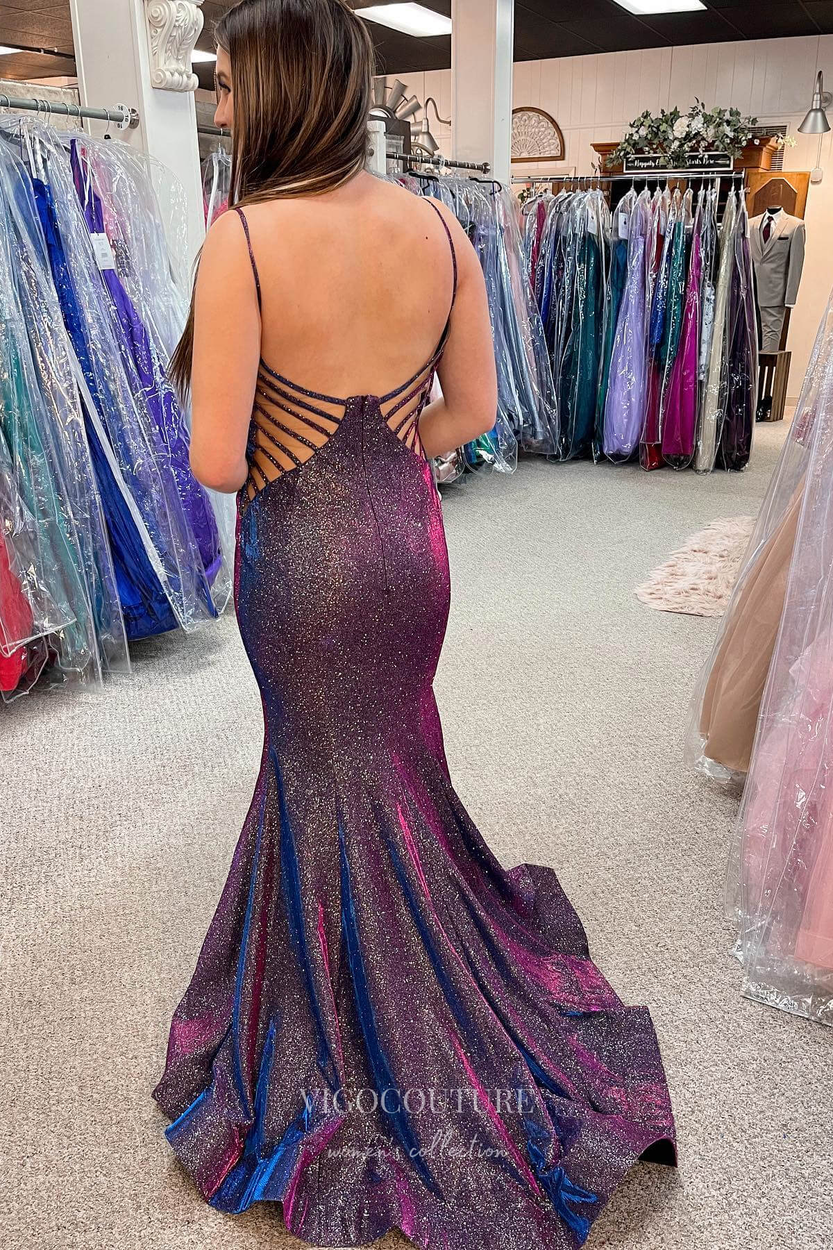 Gorgeous Purple Satin Mermaid Prom Dress with Sparkling Details, Plunging V-Neckline, and Thigh-High Slit 22204-Prom Dresses-vigocouture-Purple-US2-vigocouture