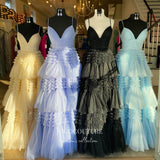 vigocouture-Sparkly Tulle Tiered Prom Dresses A-Line Spaghetti Strap Formal Dresses 21544-Prom Dresses-vigocouture-Custom Colors-US2-