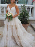 vigocouture-Sparkly Tulle Tiered Prom Dresses A-Line Spaghetti Strap Formal Dresses 21544-Prom Dresses-vigocouture-