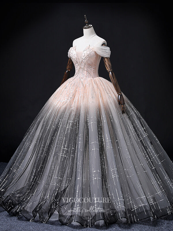 vigocouture-Gradient Sparkly Tulle Quinceanera Dresses Beaded Princess Dresses 21364-Prom Dresses-vigocouture-