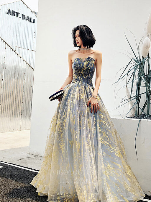 vigocouture-Gradient Strapless Sparkly Tulle Prom Dress 20916-Prom Dresses-vigocouture-