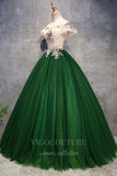 vigocouture-Green Lace Applique Quinceanera Dresses Off the Shoulder Ball Gown 20407-Prom Dresses-vigocouture-