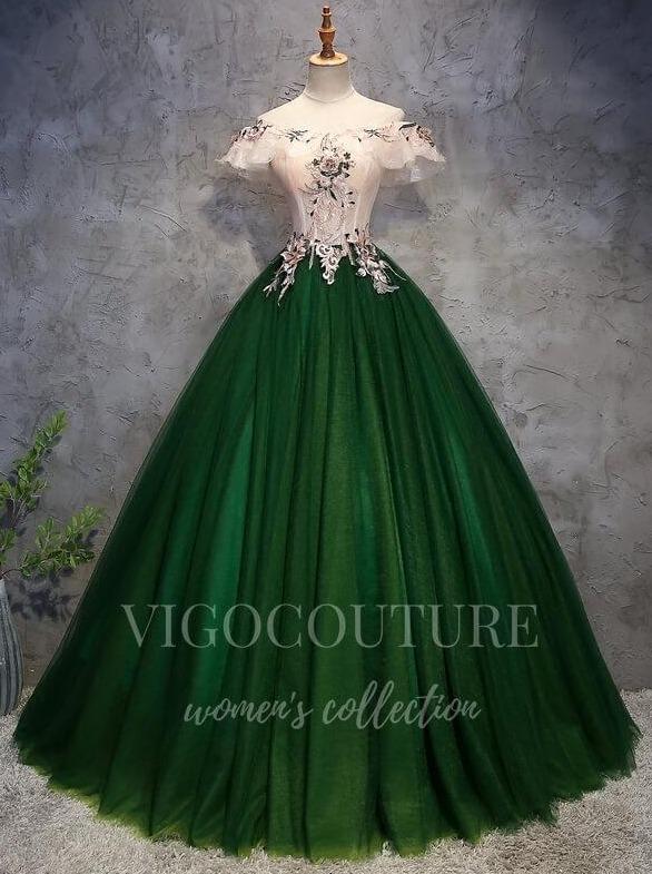 vigocouture-Green Lace Applique Quinceanera Dresses Off the Shoulder Ball Gown 20407-Prom Dresses-vigocouture-Green-Custom Size-