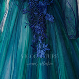 vigocouture-Green Long Sleeve Quinceañera Dresses Lace Applique Ball Gown 20434-Prom Dresses-vigocouture-