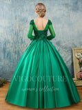 vigocouture-Green Long Sleeve Quinceañera Dresses Lace Applique Ball Gown 20435-Prom Dresses-vigocouture-