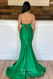 Green Mermaid Satin Prom Dresses with Slit V-Neck Evening Dress 21914-Prom Dresses-vigocouture-Green-US2-vigocouture