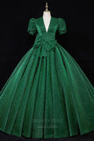 Green Puffed Sleeve Sparkly Lace Prom Dress 20683