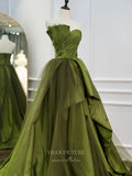 vigocouture-Green Ruffle Tiered Prom Dresses Strapless Pleated Evening Dress 21791-Prom Dresses-vigocouture-