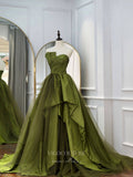 vigocouture-Green Ruffle Tiered Prom Dresses Strapless Pleated Evening Dress 21791-Prom Dresses-vigocouture-Green-US2-