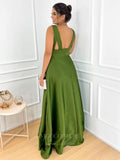 vigocouture-Green Wide Strap Satin V-Neck Prom Dress 20950-Prom Dresses-vigocouture-