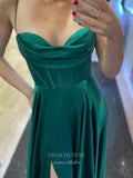 Green Satin Prom Dresses with Slit Spaghetti Strap Evening Dress 21997-Prom Dresses-vigocouture-Green-US2-vigocouture