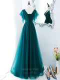 vigocouture-Green Sequin Beaded Tulle V-Neck Prom Dress 20882-Prom Dresses-vigocouture-