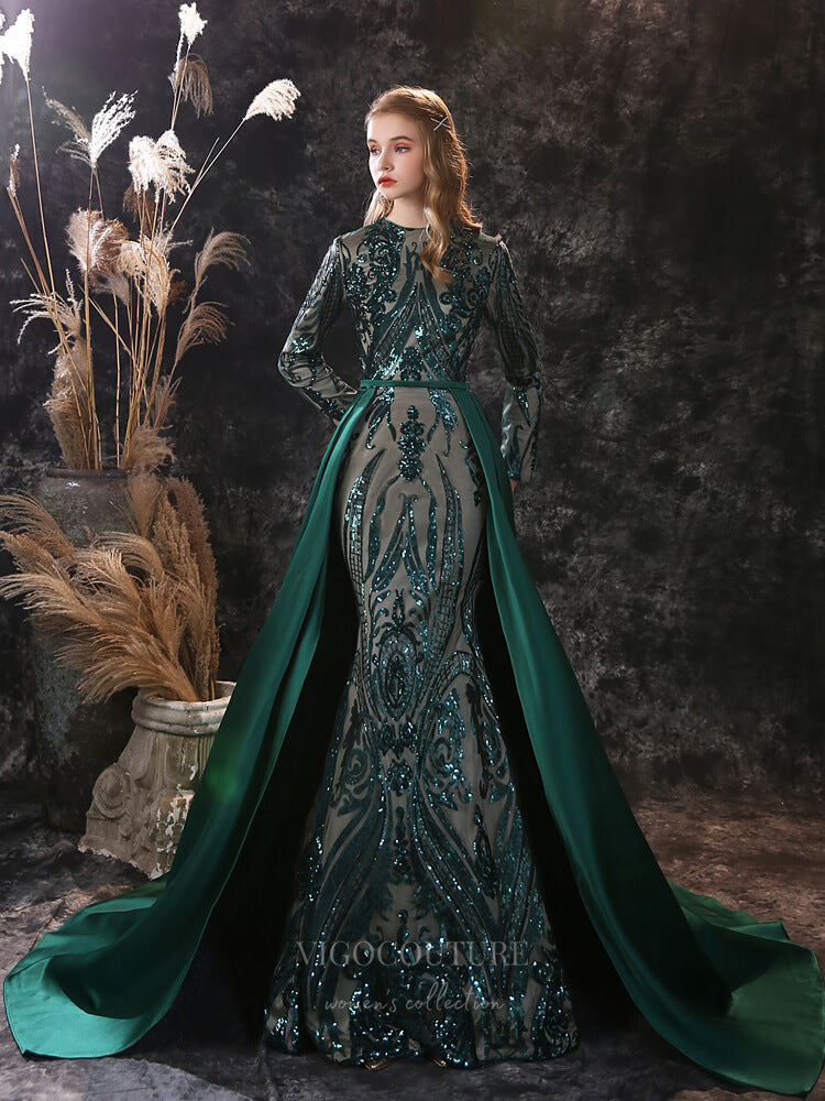 vigocouture-Green Sequin Removable Skirt Prom Dress 20918-Prom Dresses-vigocouture-