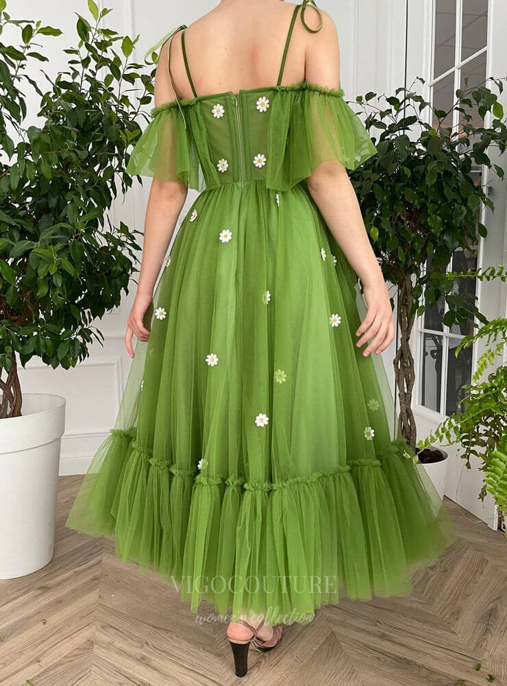 vigocouture-Green Spaghetti Strap Maxi Dress Floral Prom Dress 20982-Prom Dresses-vigocouture-