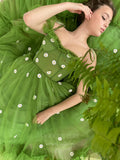 vigocouture-Green Spaghetti Strap Maxi Dress Floral Prom Dress 20982-Prom Dresses-vigocouture-