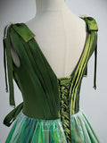 vigocouture-Green Sparkly Satin Prom Dresses Plunging V-Neck Formal Dresses 21326-Prom Dresses-vigocouture-