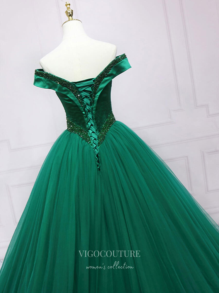 Green Tulle Prom Dresses Off the Shoulder Formal Gown 21860-Prom Dresses-vigocouture-Green-US2-vigocouture
