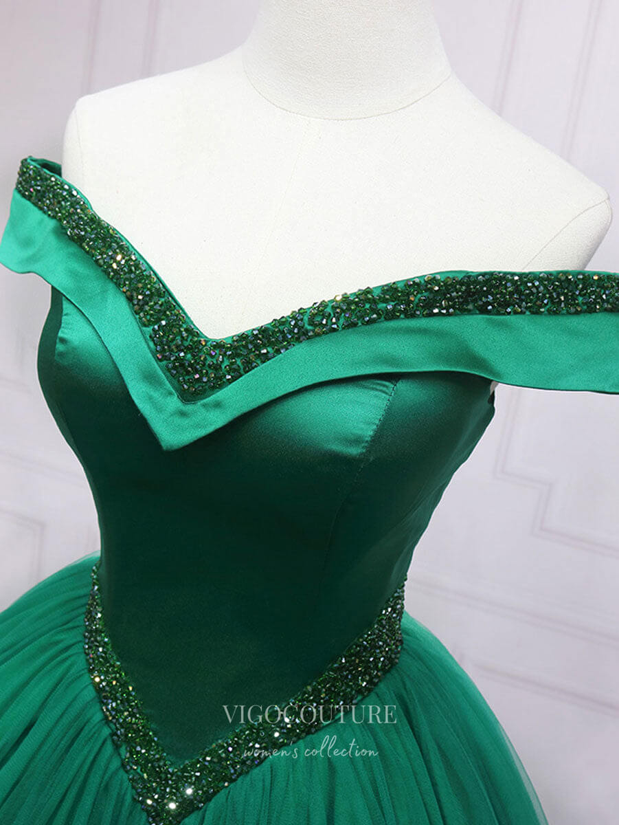 Green Tulle Prom Dresses Off the Shoulder Formal Gown 21860-Prom Dresses-vigocouture-Green-US2-vigocouture