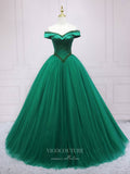 Green Tulle Prom Dresses Off the Shoulder Formal Gown 21860