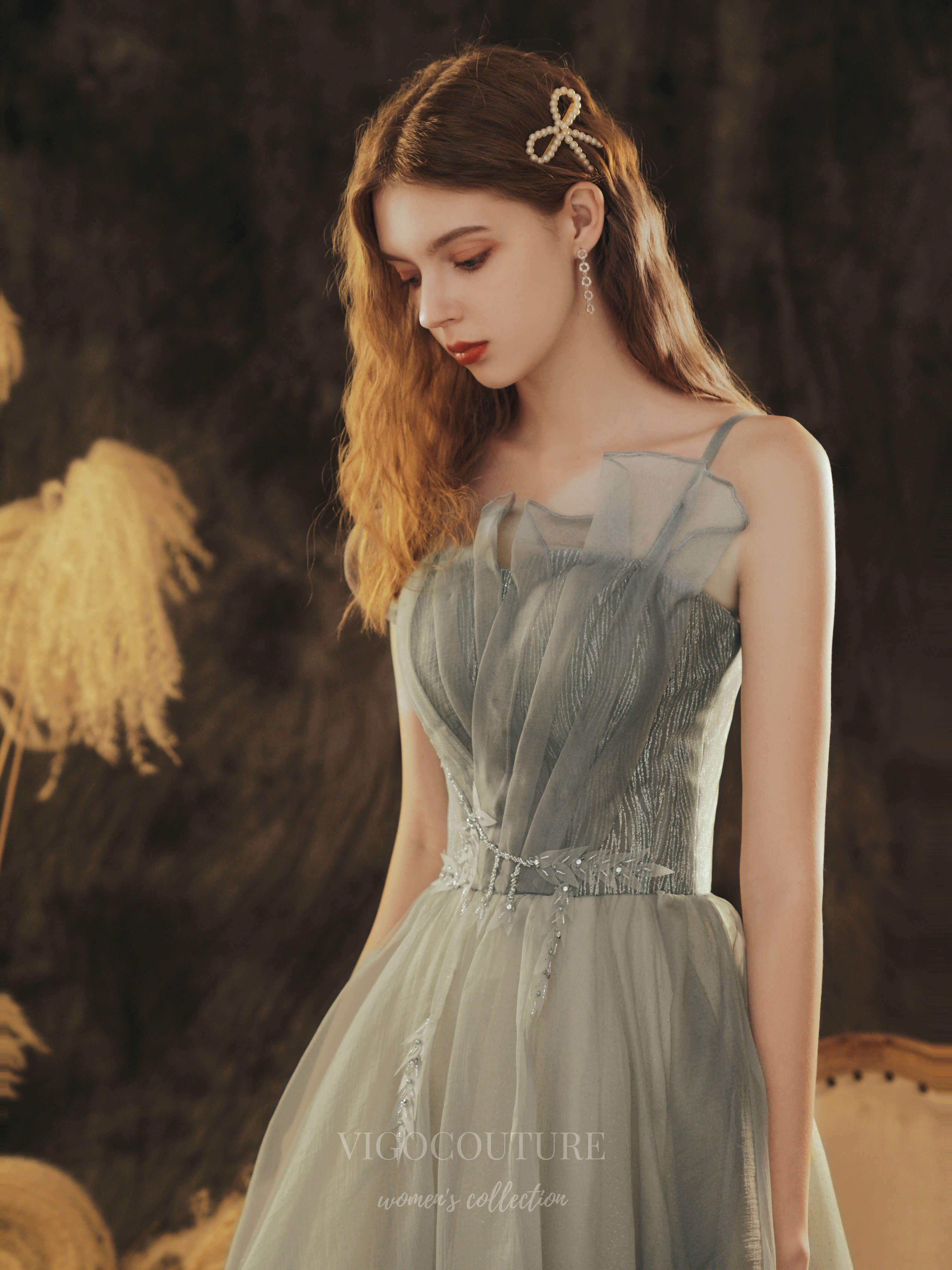 vigocouture-Green Tulle Spaghetti Strap Prom Dress 20713-Prom Dresses-vigocouture-
